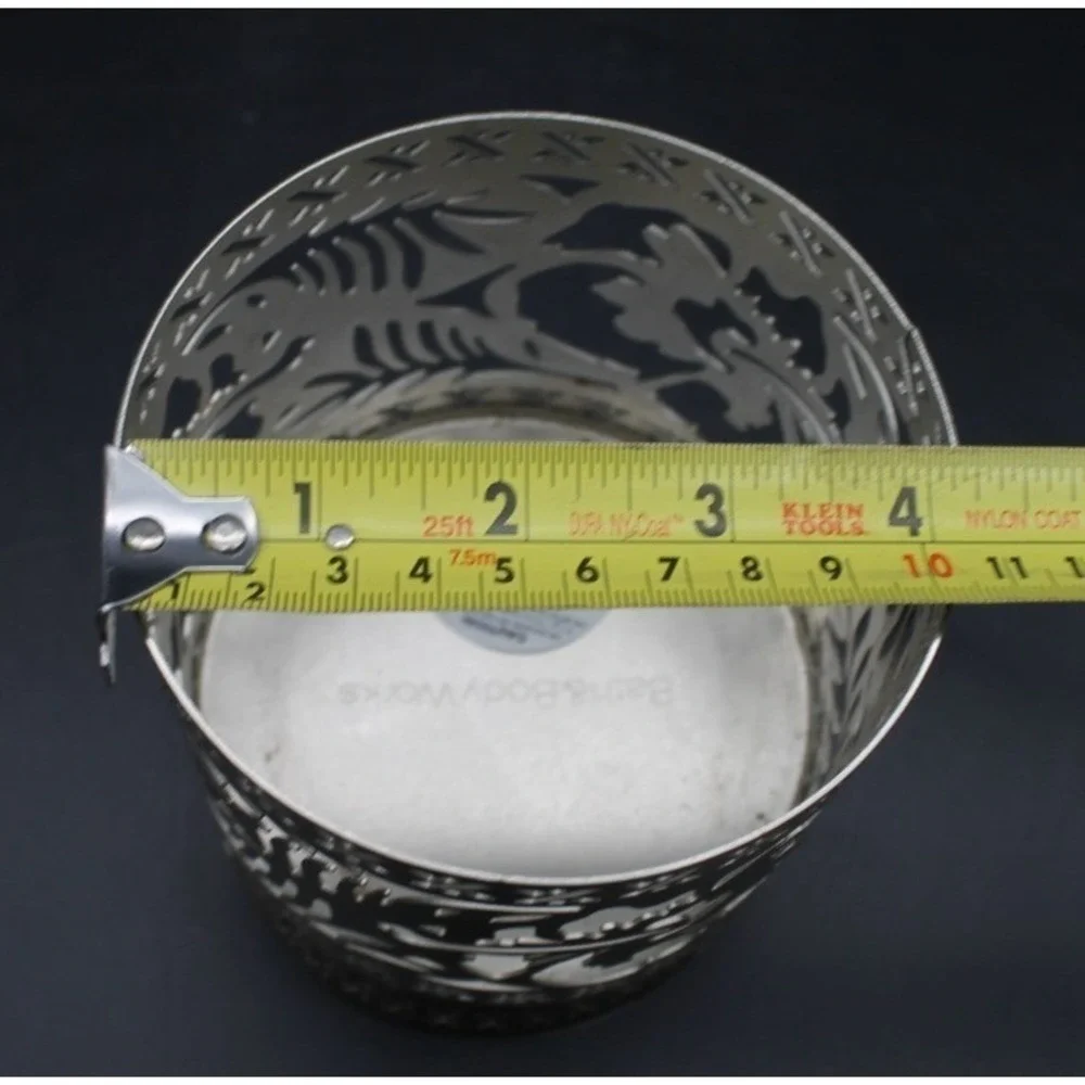 Bath & Body Works 3 Wick Candle Holder Pedestal Tropical Leaf Cutout Silver